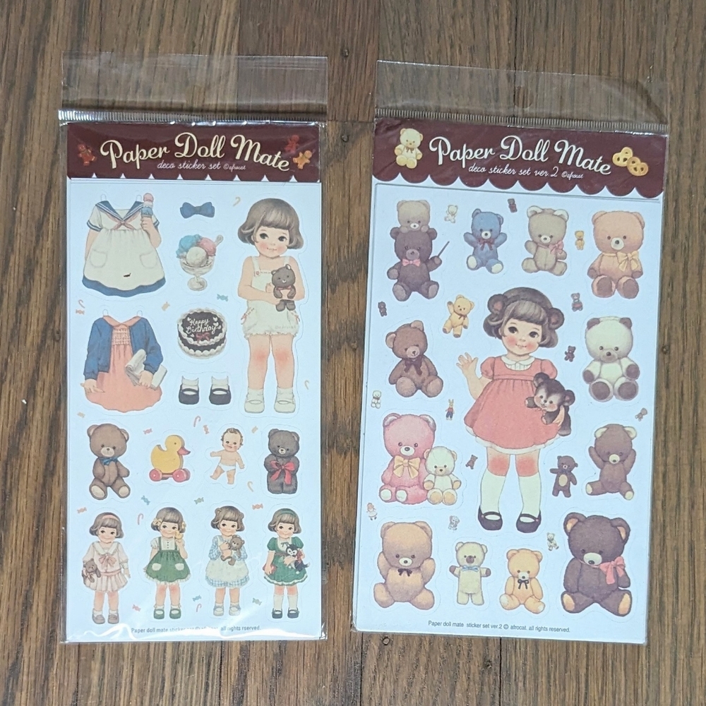 2 paper doll mate craft paper vintage sticker sets